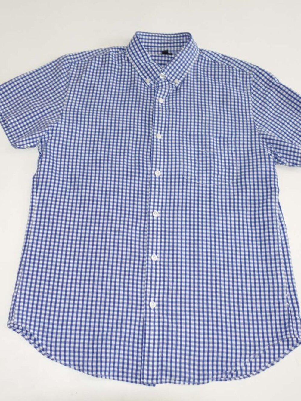 J. Crew Men's Button Front Shirt Medium Short Sleeves Blue White Check Cotton M